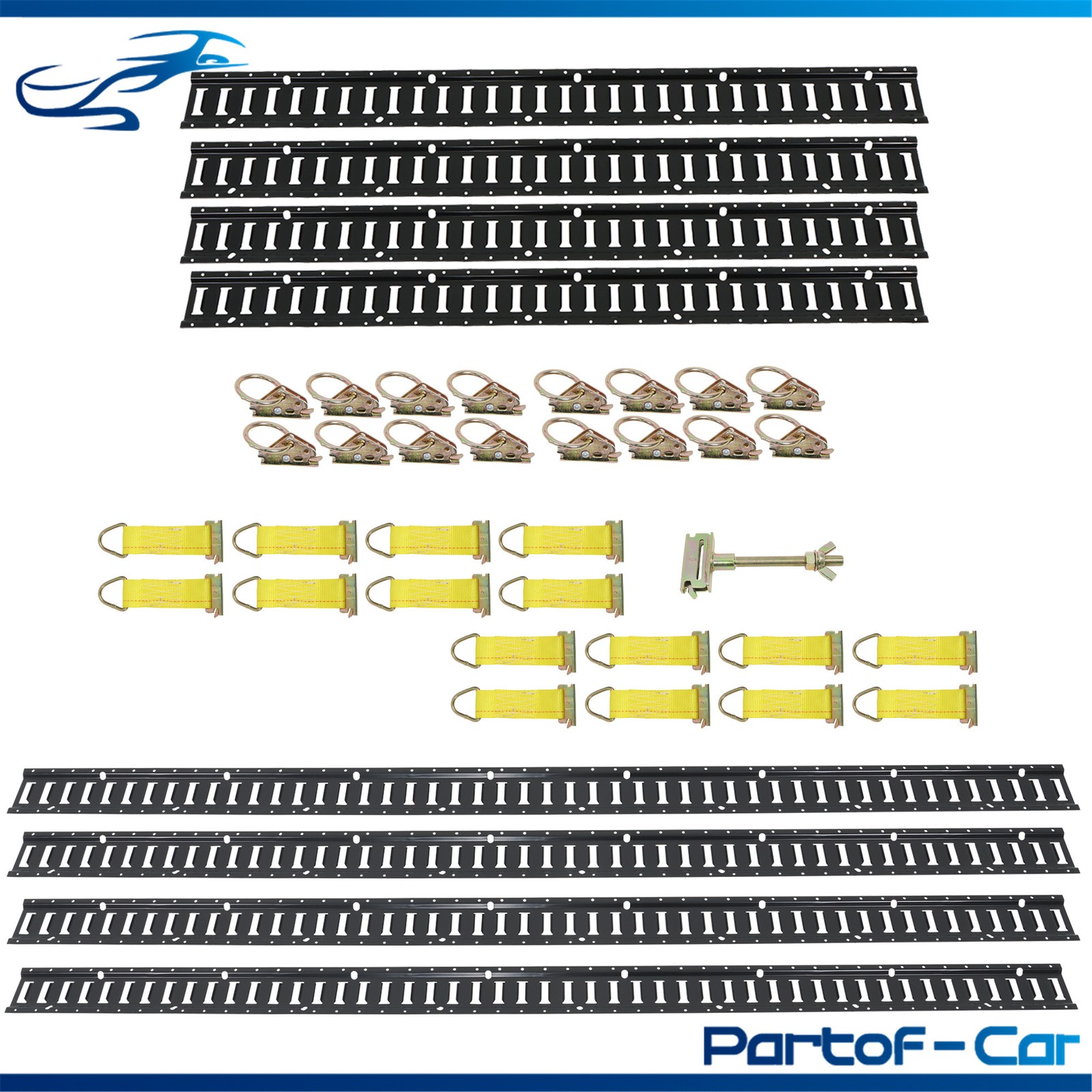 41 Kit 4× 5' & 4× 8’ E Track Tie Down System Black W/ Various Rails And Hardware