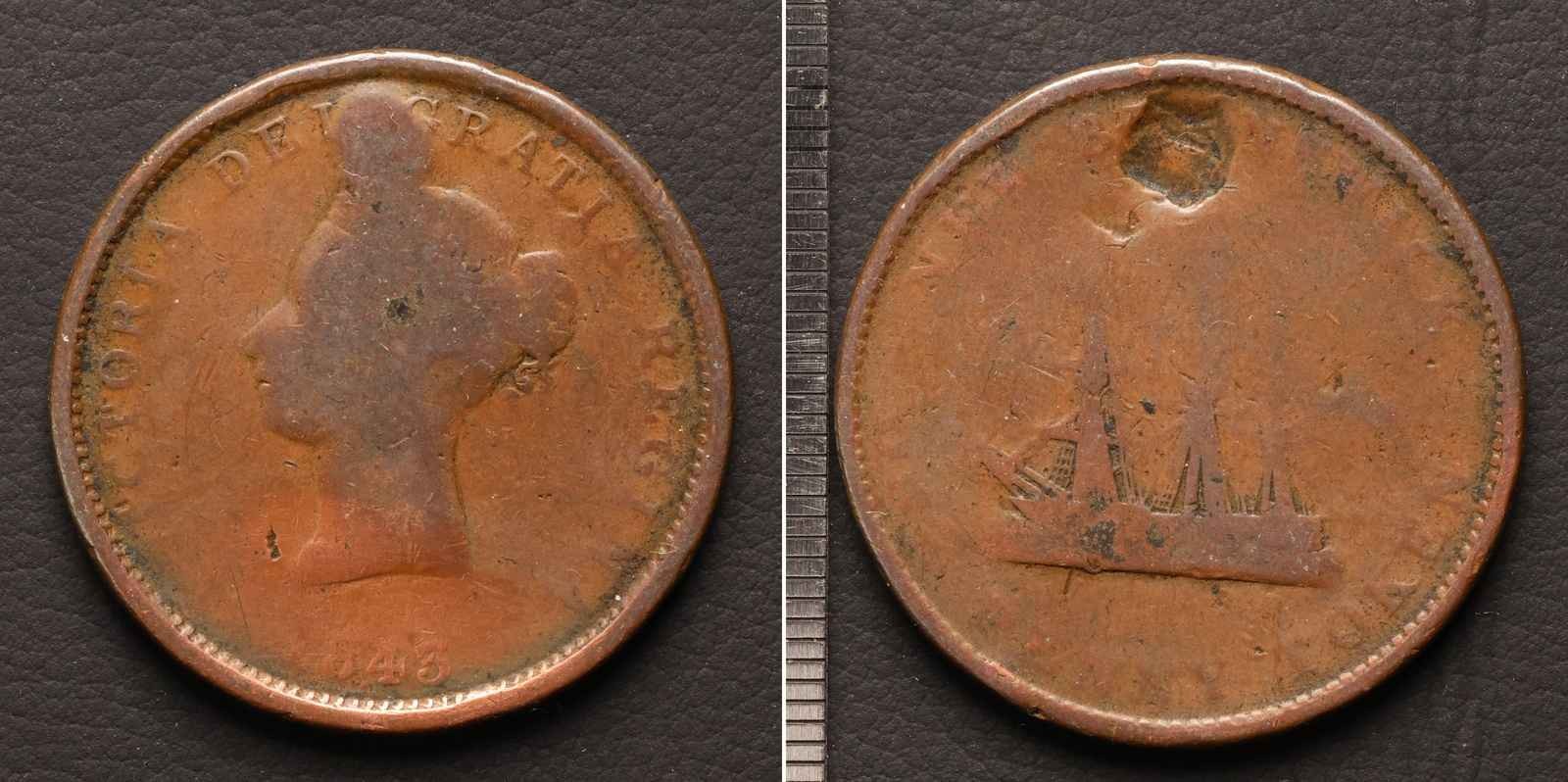 *New Brunswick Canada Token 1 Penny 1843 [E14913]8f4