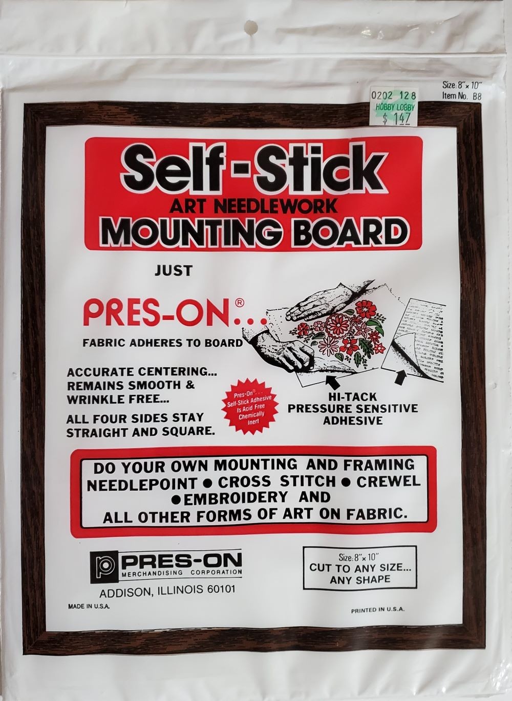 Pres-On Self-Stick 8x10 art needlework mounting board new sealed