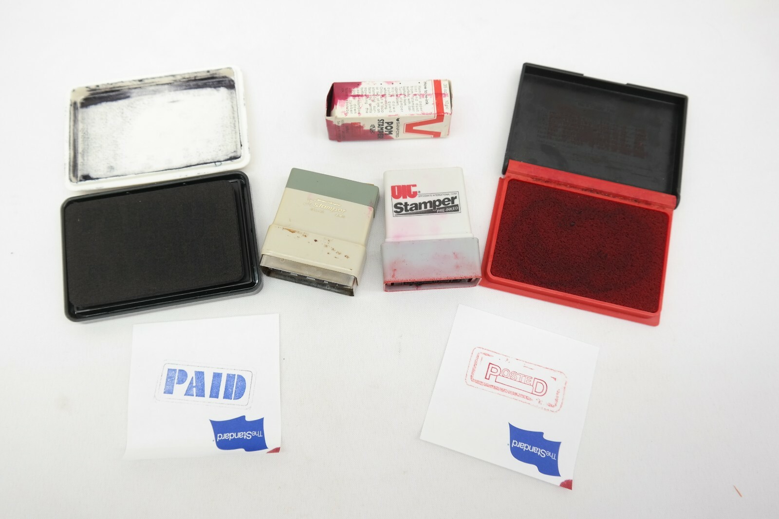 Stamper Lot Officemate (Posted) & Shachihata (Paid) w. Black + Red Dye Pads TF