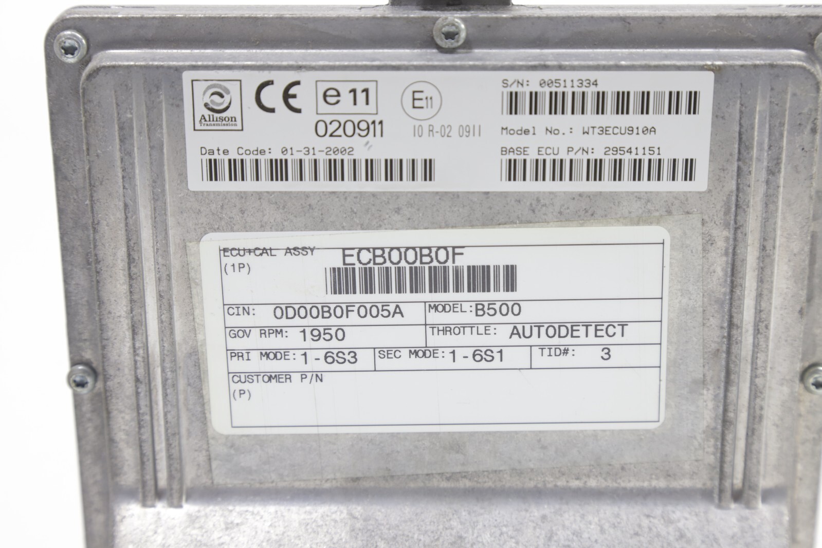 Allison Transmission Control Module TCM ECU | WT3ECU910A | 29541151