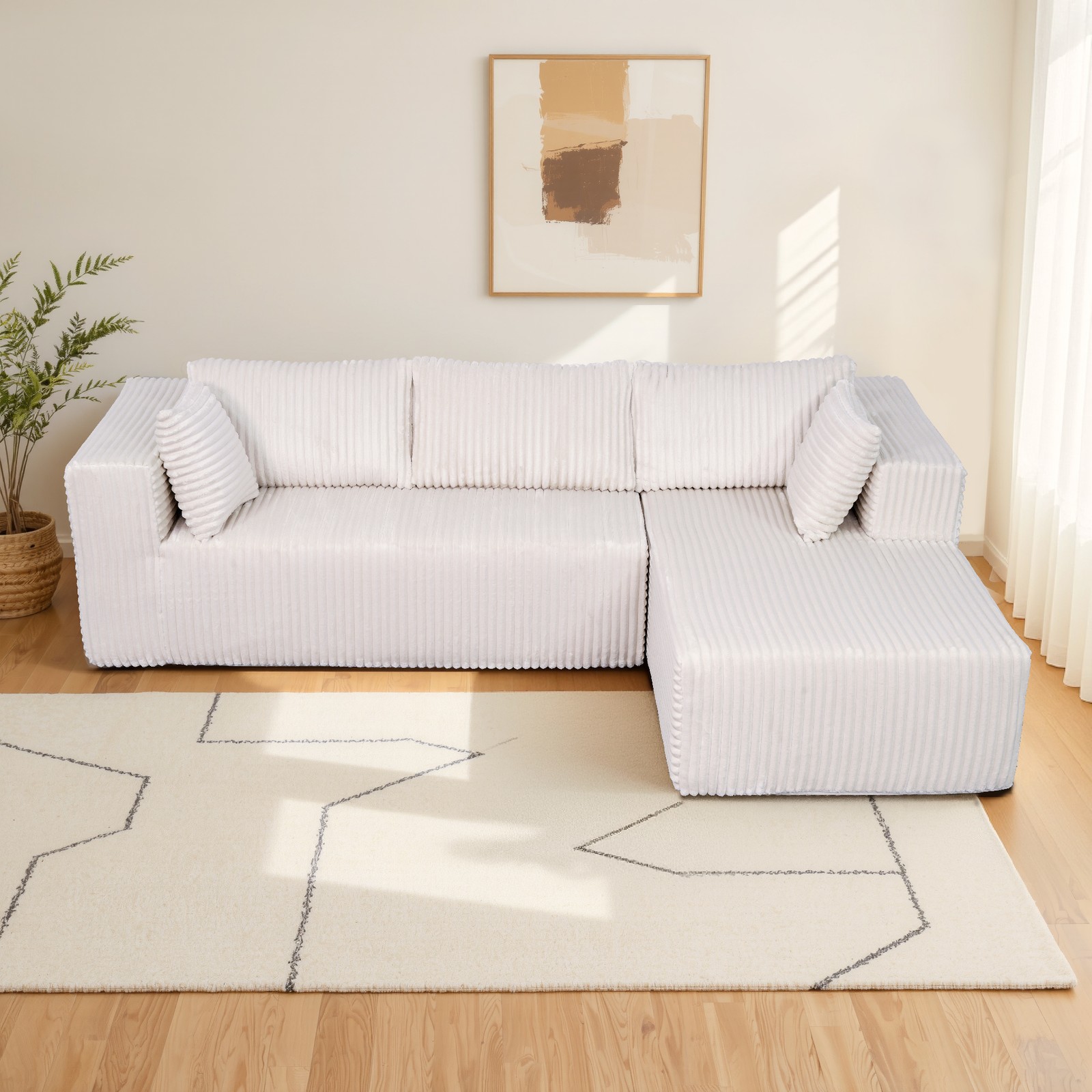 105" L-Shaped Modular Compression Sofa, Plush Upholstery, All-Foam Structure
