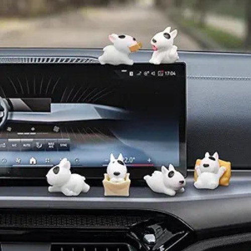 Bull Terrier Car Dashboard Decorations, 6 PCS Dog Figurines Cute Car Decor for W