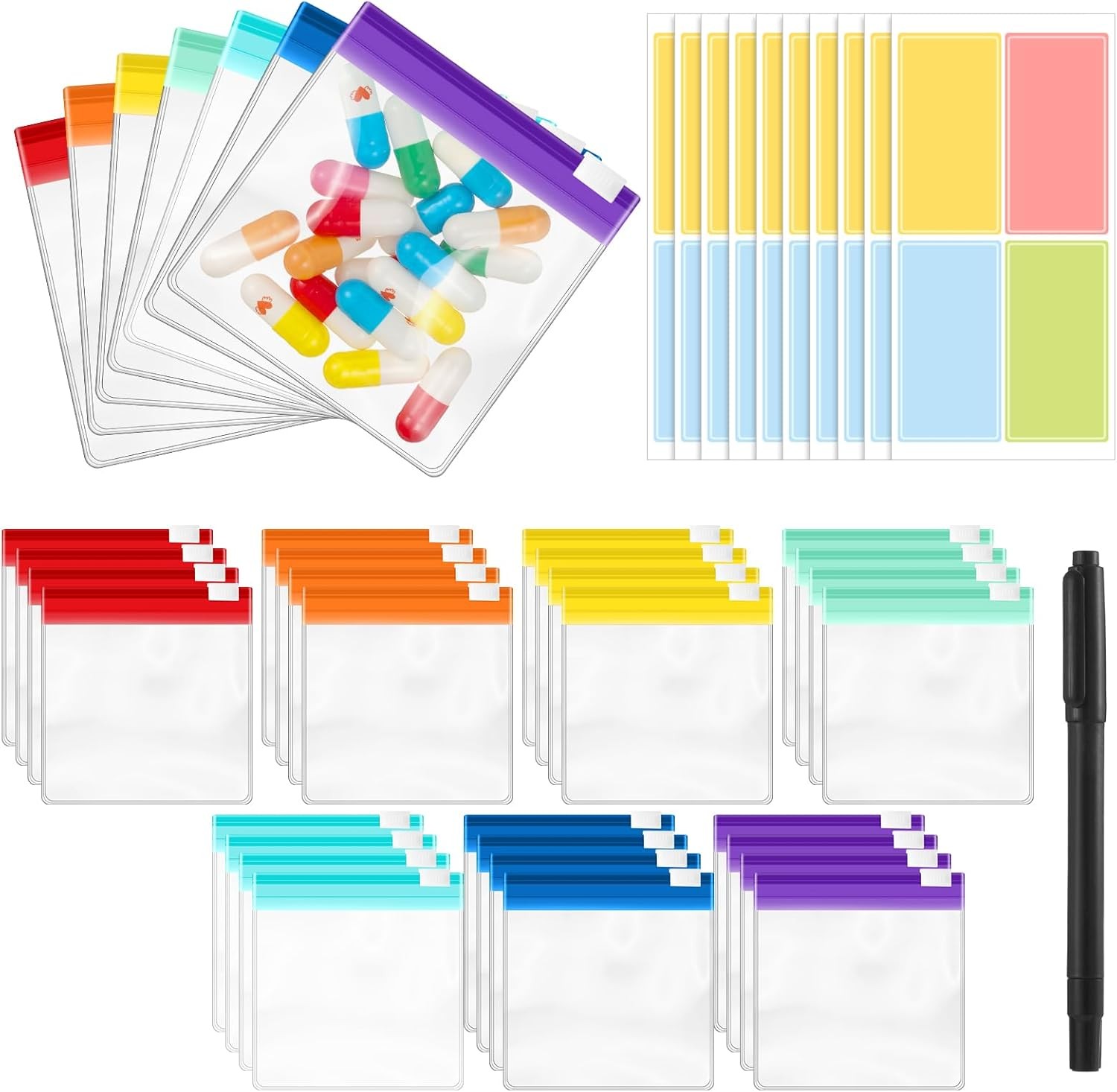 39 Pcs Pill Pouchs Zippered Pill Bags for Travel Reusable with 28Pcs Small Pi...