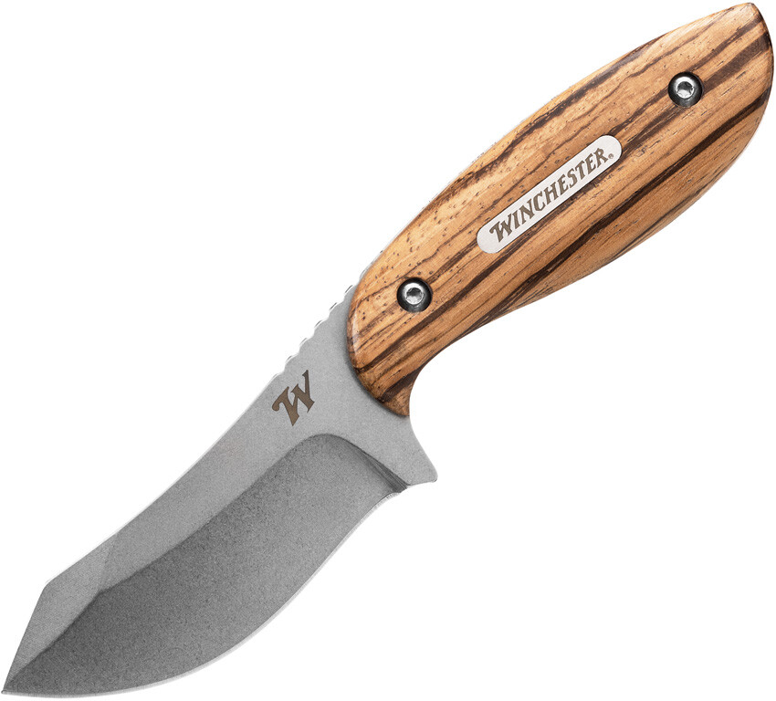 Winchester 6.75" Barrens Zebra Wood Handle Fixed Blade Knife + Sheath