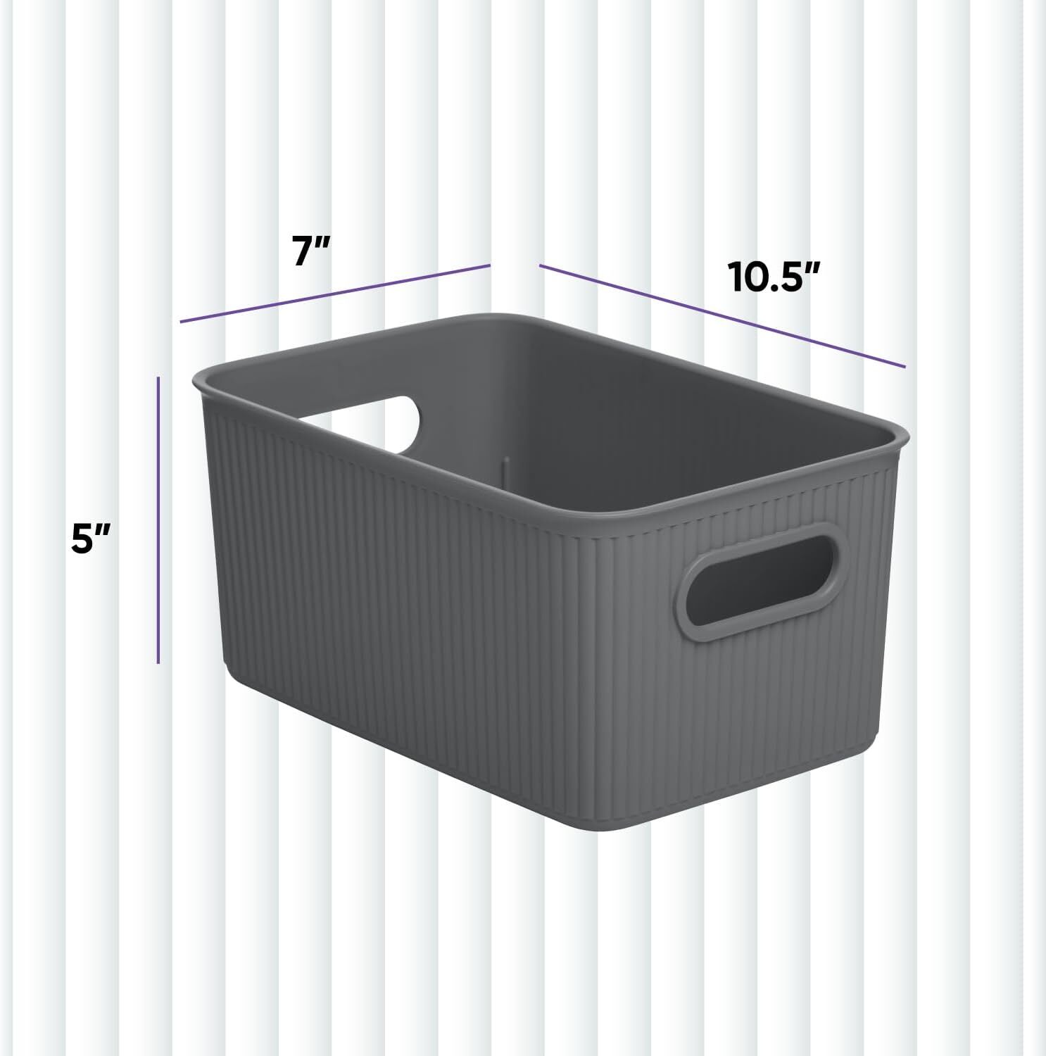 Superio 5L Small Ribbed Storage Bin- Plastic Storage Bin (2 Pack, Grey)