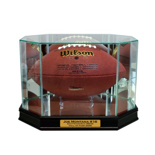 New Joe Montana San Francisco 49ers Glass and Mirror Football Display Case UV