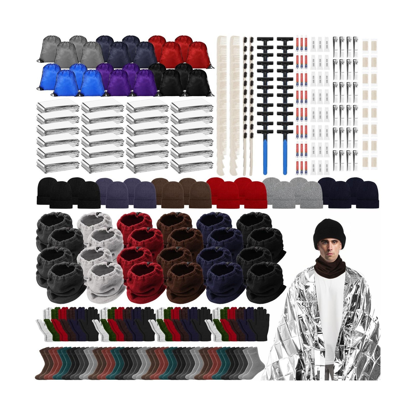 Coume Homeless Care Package Supplies Hygiene Kit Winter Beanie Neck Warmer Gl...