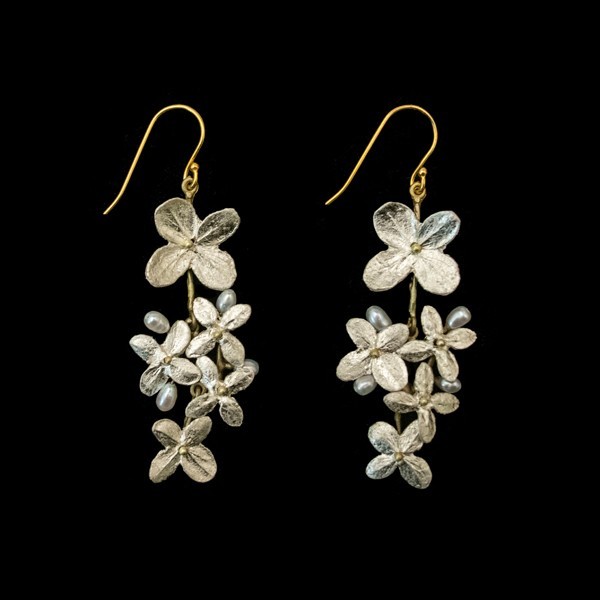 MICHAEL MICHAUD WHITE HYDRANGEA STATEMENT WIRE  EARRINGS 3864