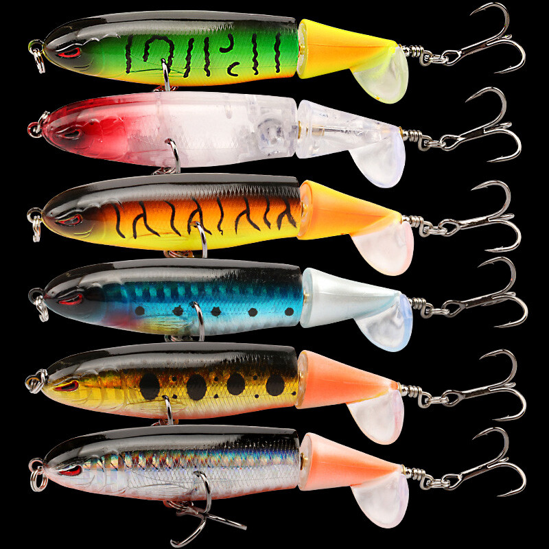 6pcs Whopper Plopper Topwater Floating Fishing Lures Rotating Tail for Bass Pike