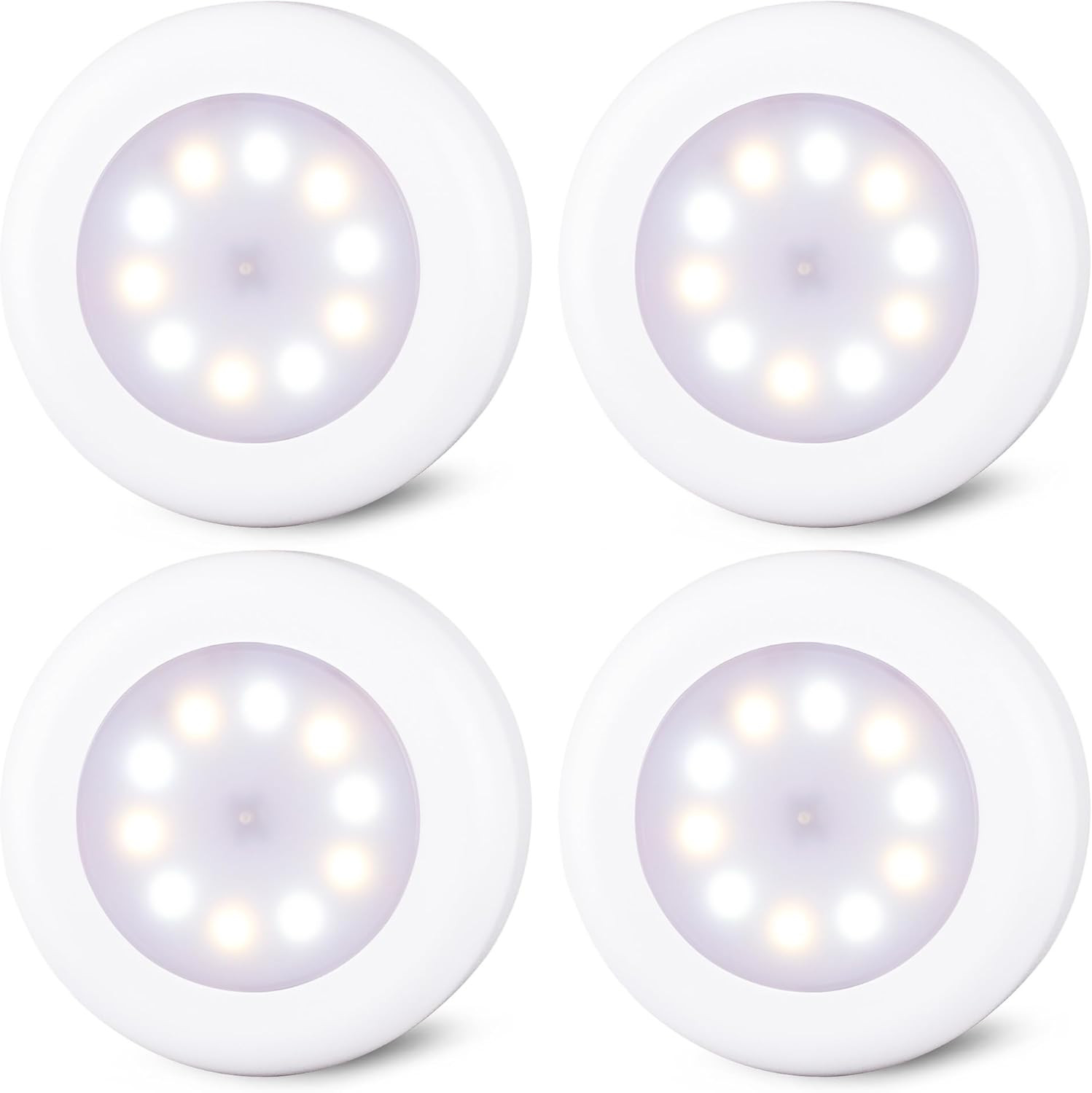 4 Pack 3.1” Dimmable Push Tap Lights, Stick on LED Touch Puck Lights AA Battery