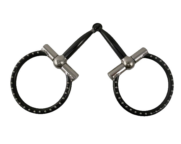 Western O-Ring Snaffle Bit – Black & Silver Studded Horse Training Bit