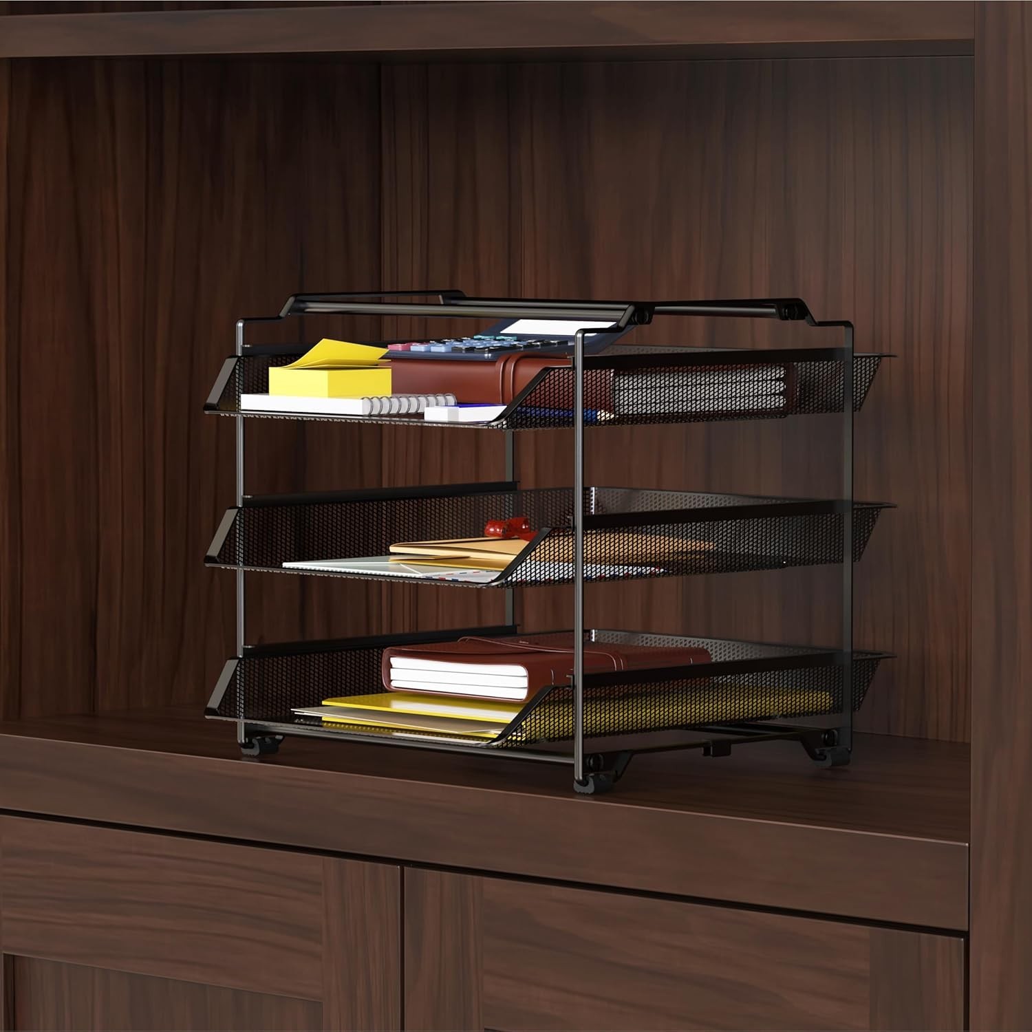 Stackable Sliding Letter Tray Paper Organizer, 3 Tier, Black