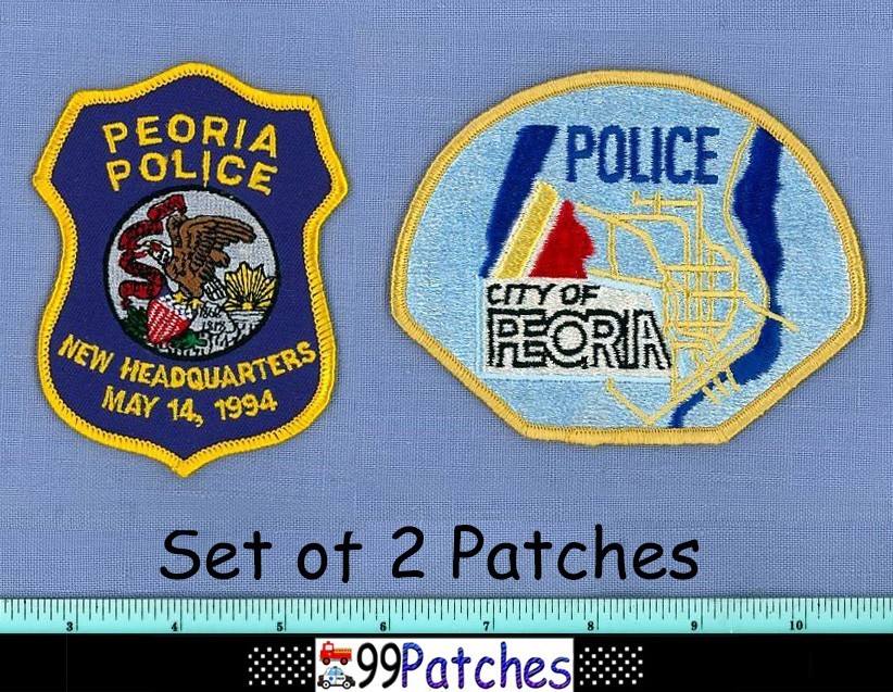 PEORIA NEW HEADQUARTERS 1994 (2 Patches LOT) ILLINOIS Police Patch INDIAN MAP 4G