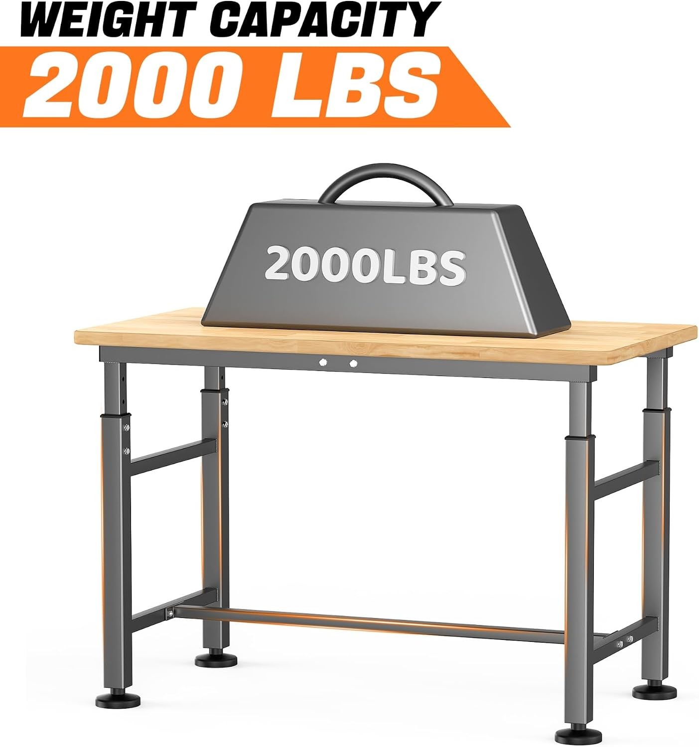TORACK Adjustable Workbench 47.75" Rubberwood Top 2000 lbs Capacity