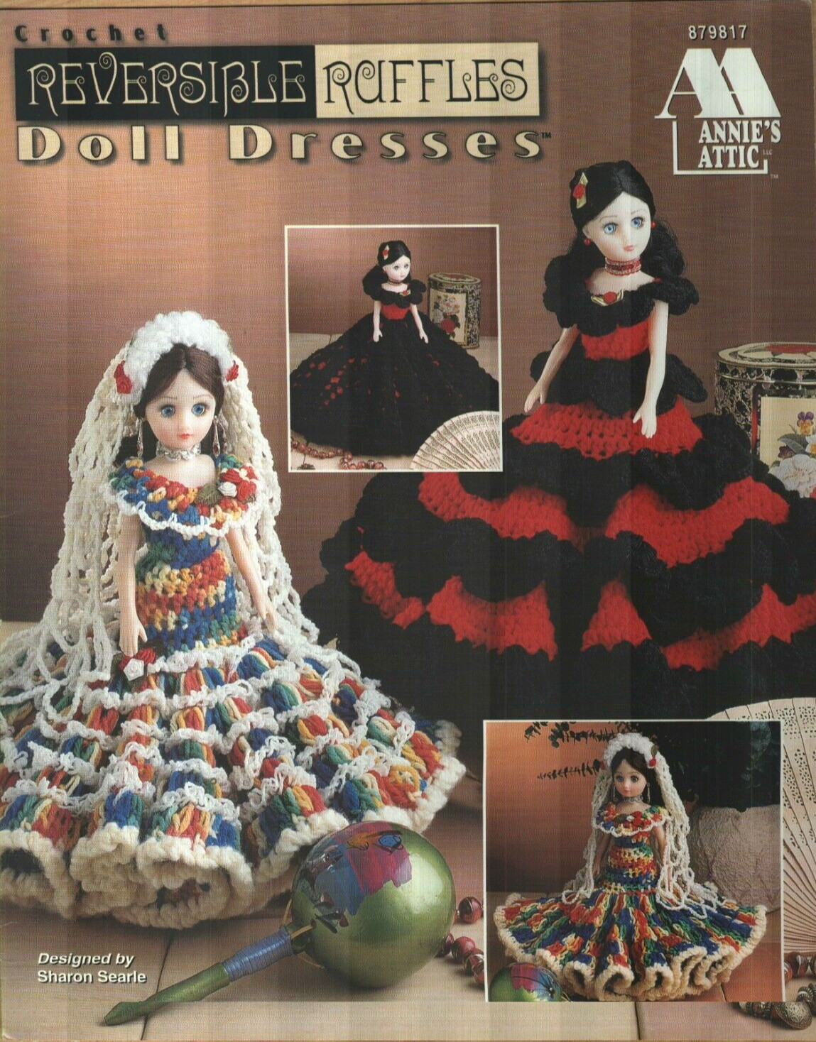 REVERSIBLE RUFFLES DOLL DRESSES 4 DESIGNS ANNIES ATTIC CROCHET PATTERN BOOK