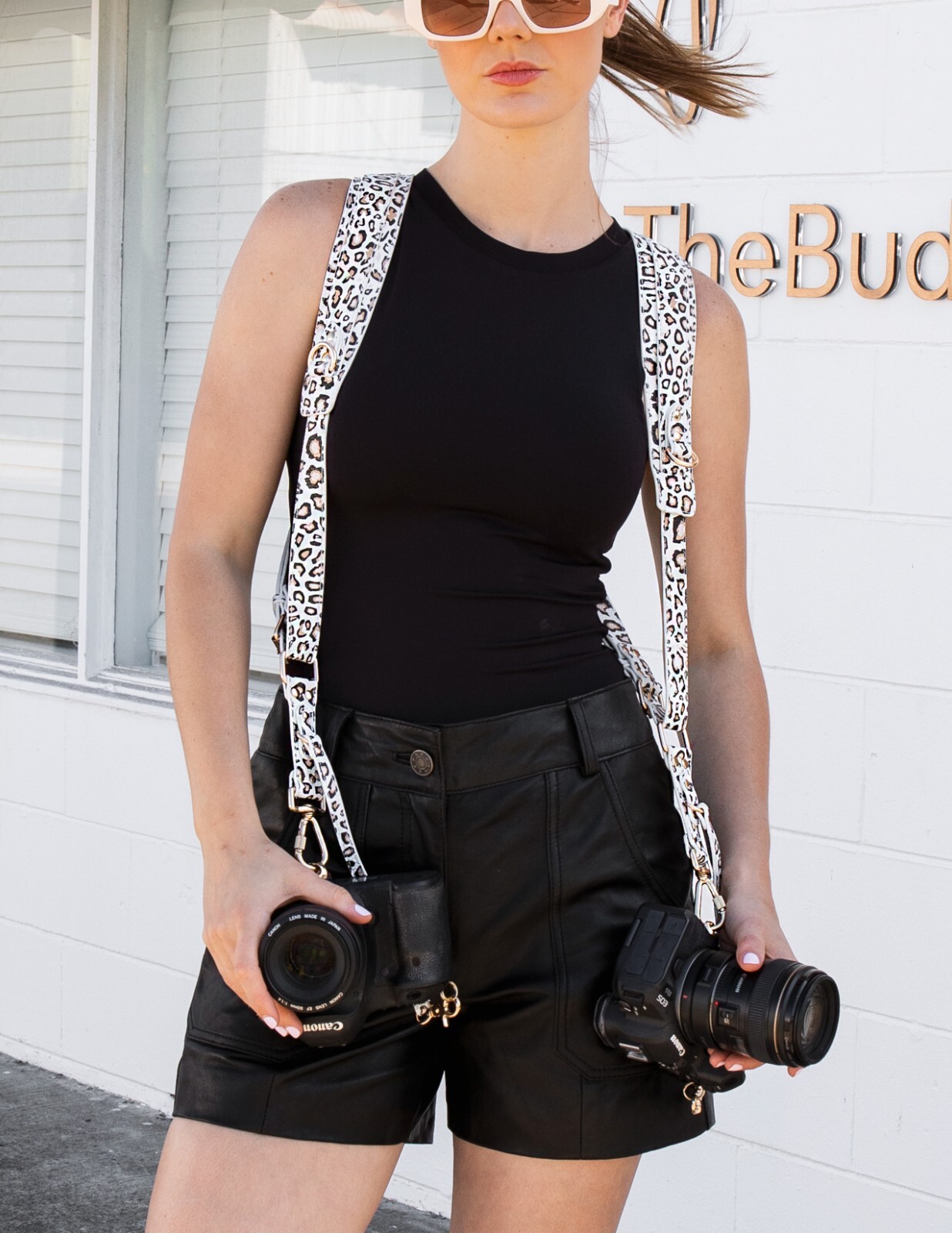 Adjustable Leopard Print Camera Harness, Animal Print Dual Camera Straps