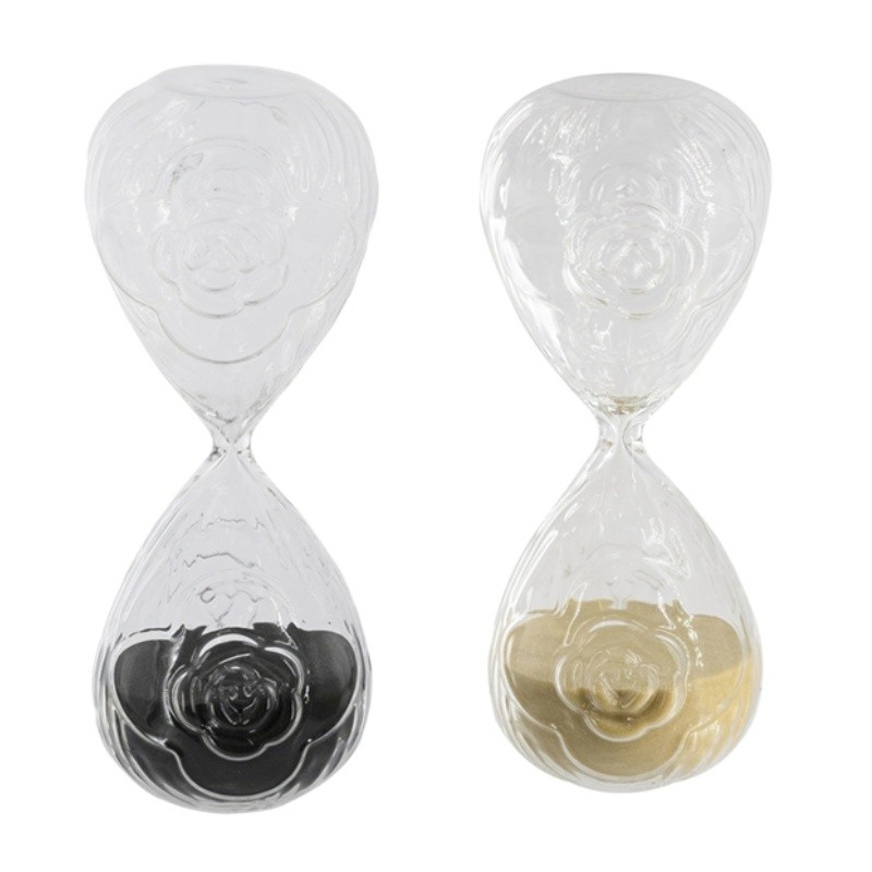 2x 8"H Clear Rose Embossed Hourglass 30-Minute, Sand Timer Tabletop Decor