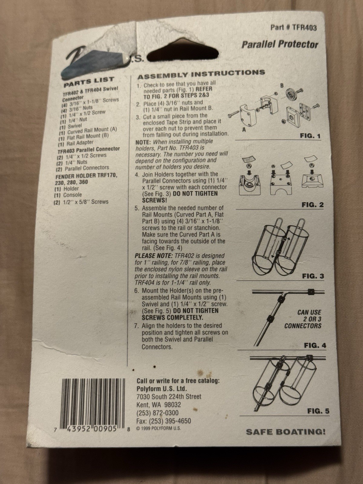 Polyform TFR403 True Fit Fender Holder System Parallel Connector / Protector NEW