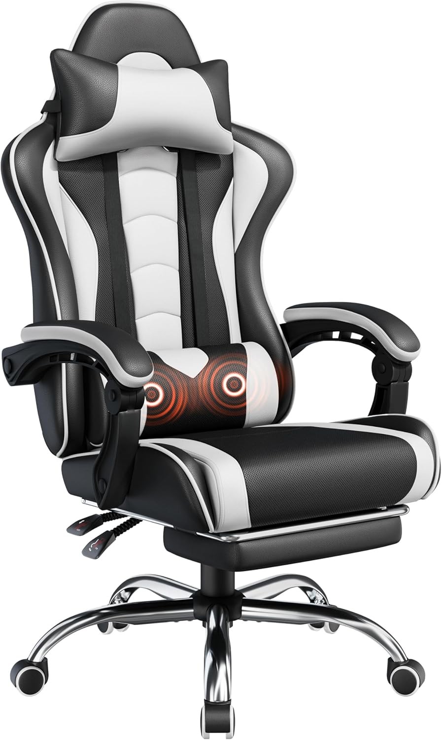 Gaming Chair Video Game Chair W/ Massage Lumbar Support & Footrest Height
