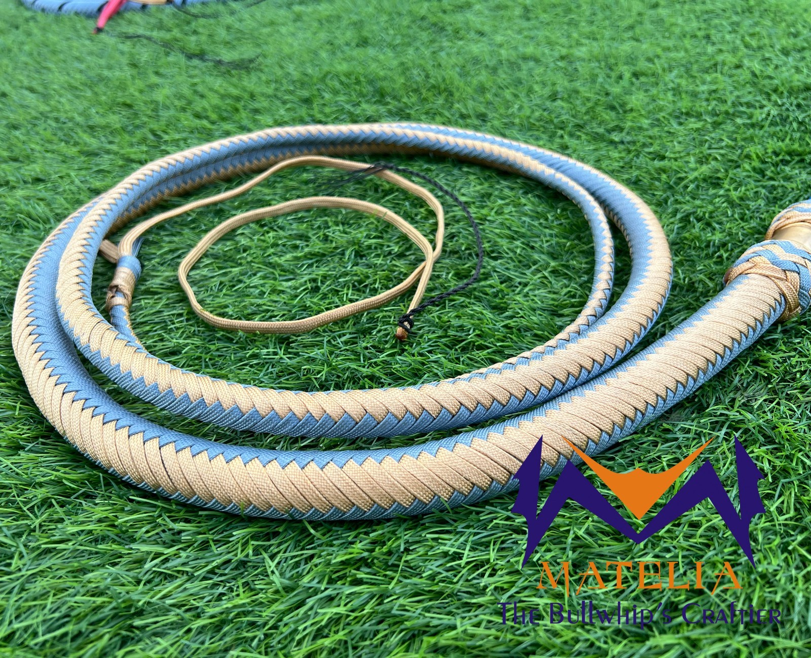 Waxed Nylon Bullwhip, Blue, light Gold: Australian Style, Size 4ft-12ft