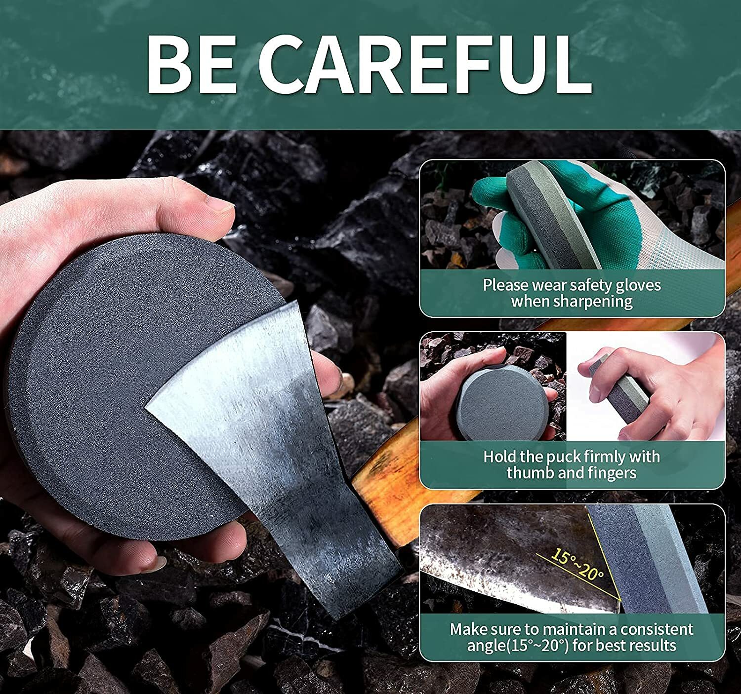 SATC Round 2 Grit Sharpening Stone Axe Blade Edge Sharpener Hand Tool with Case