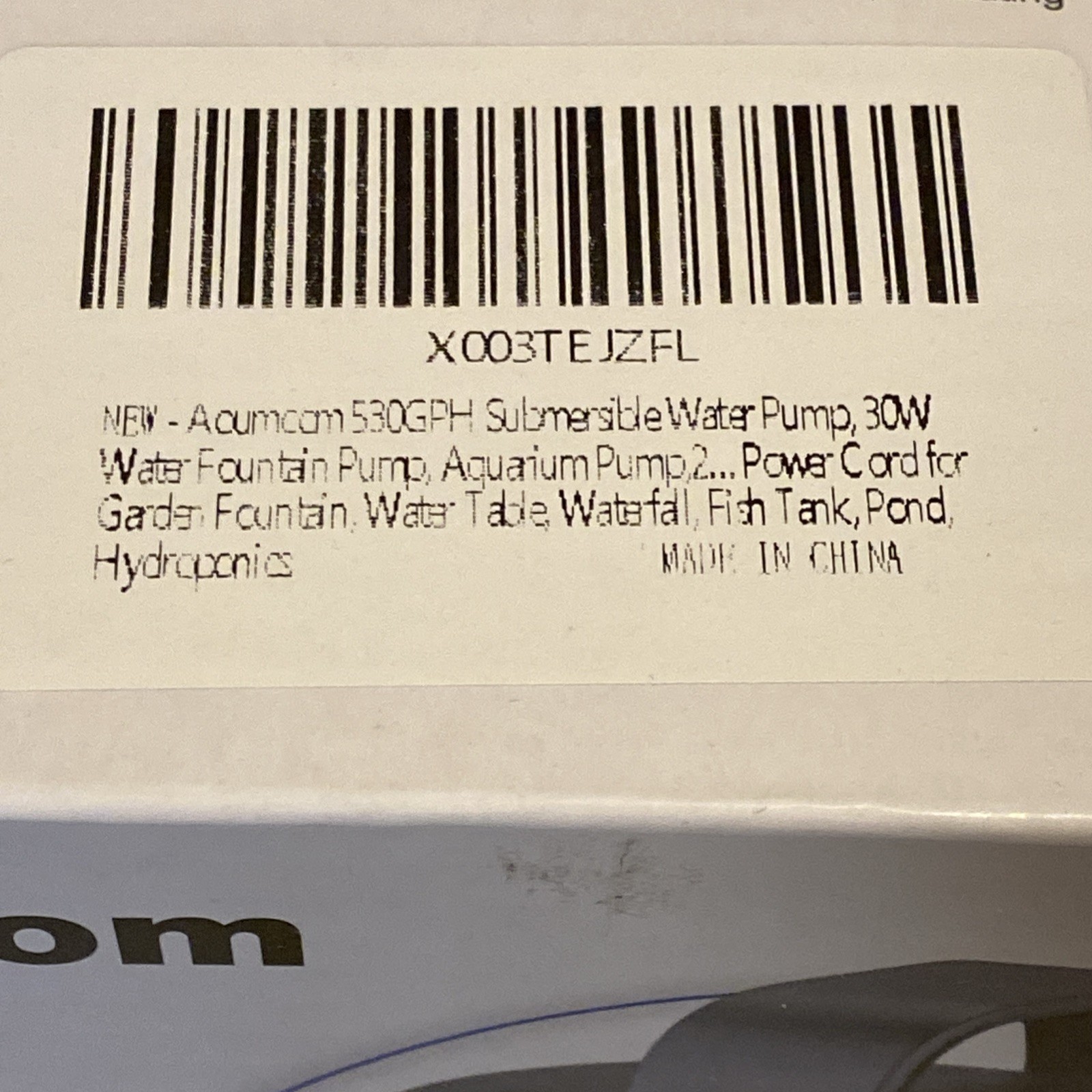 Aoumcom 530 GPH Bottom Submersible Pump - New in box