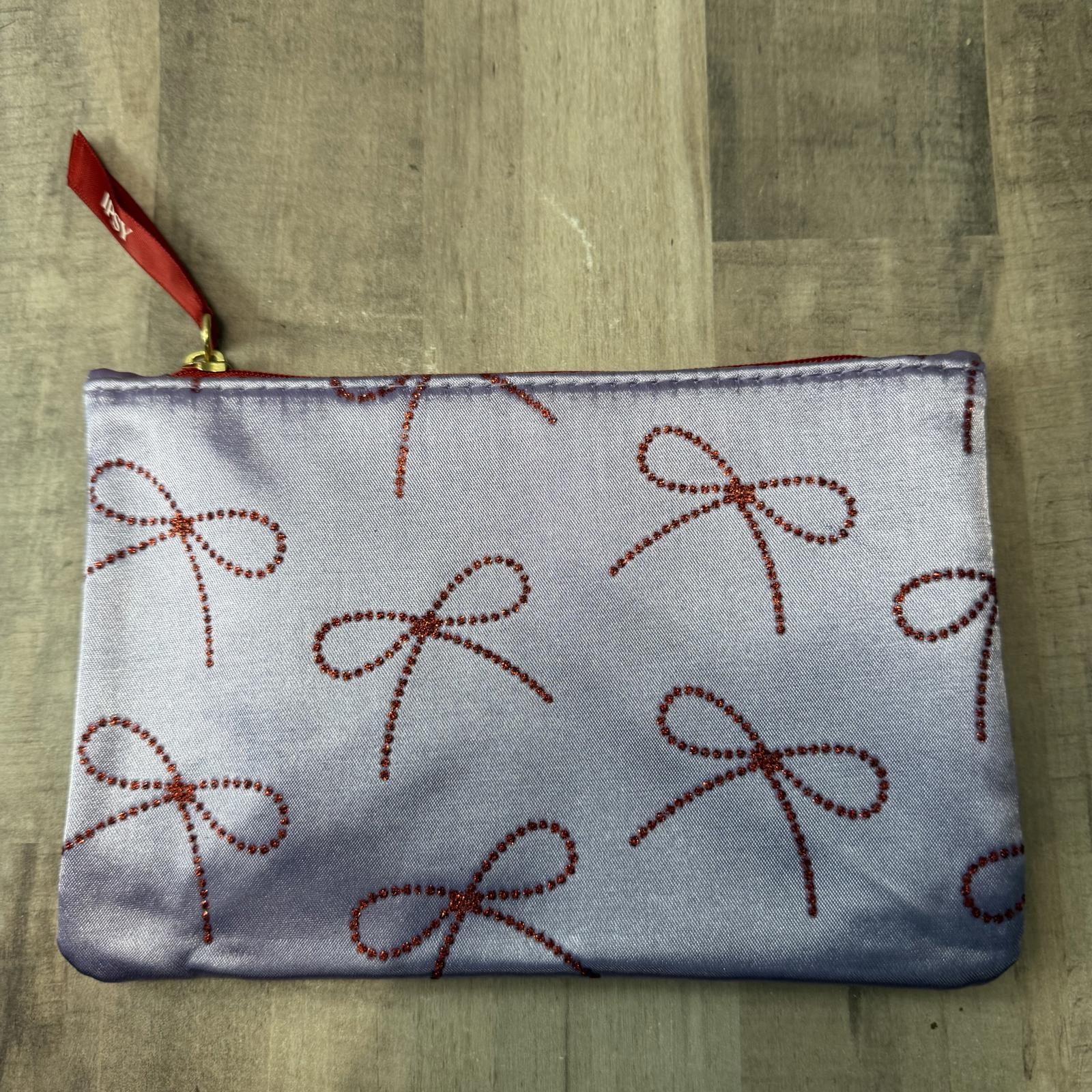 Ipsy December 2025 Purple Red Sparkle Bows Zip Makeup Pouch NWOT BAG ONLY EMPTY