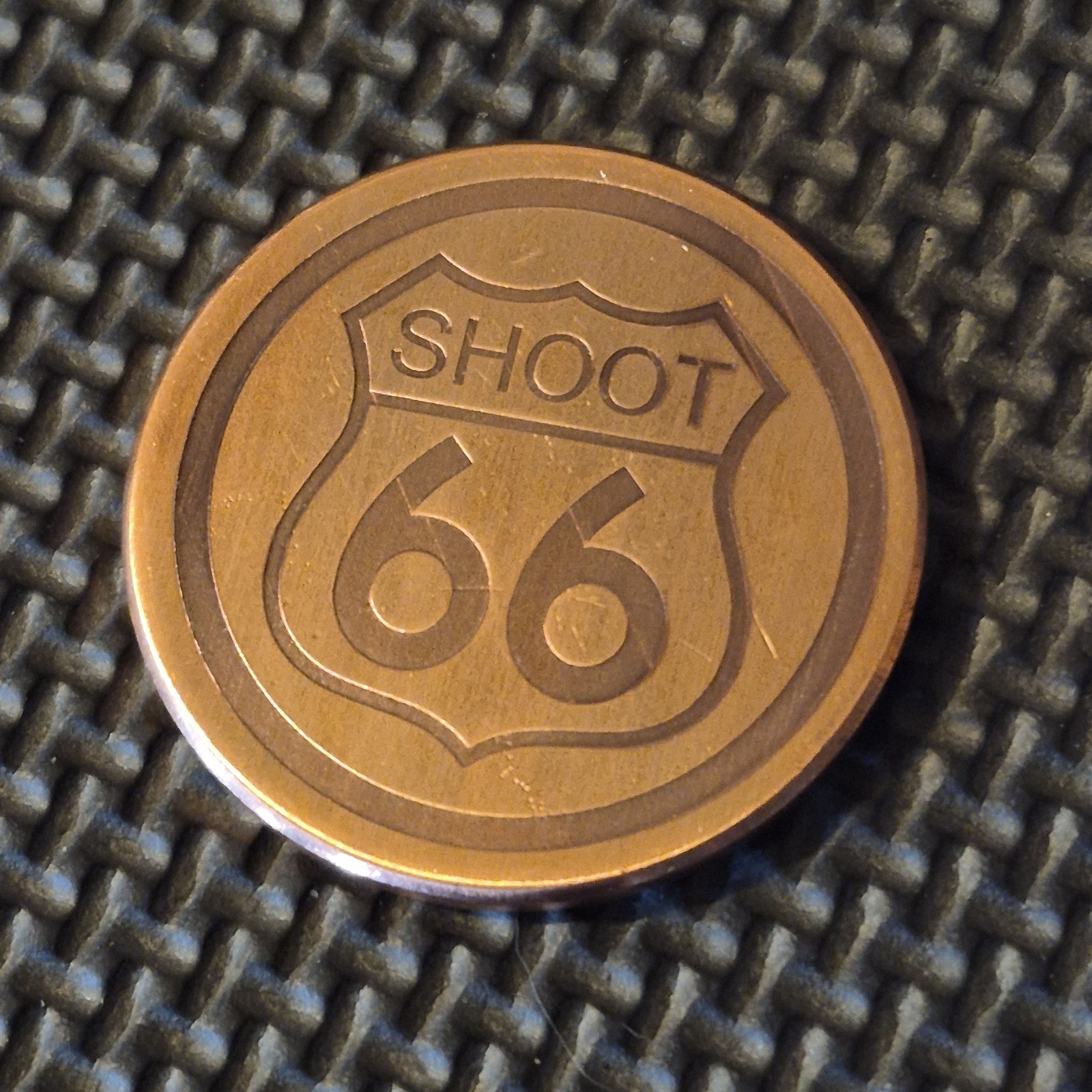 Custom Boutique Copper Engraved Route SHOOT 66  Worry Coin Golf Ball Marker 1.5"