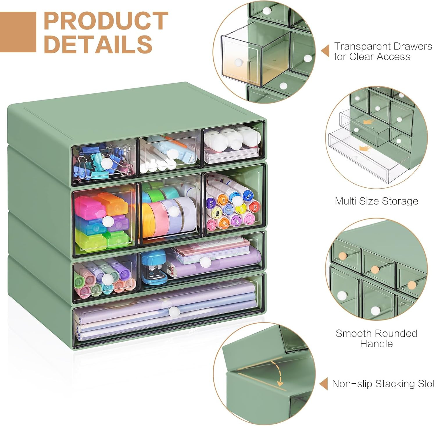 Desk Storage Organizer with 9 Drawers, 4 Tiers Stackable Desktop Craft Storage D