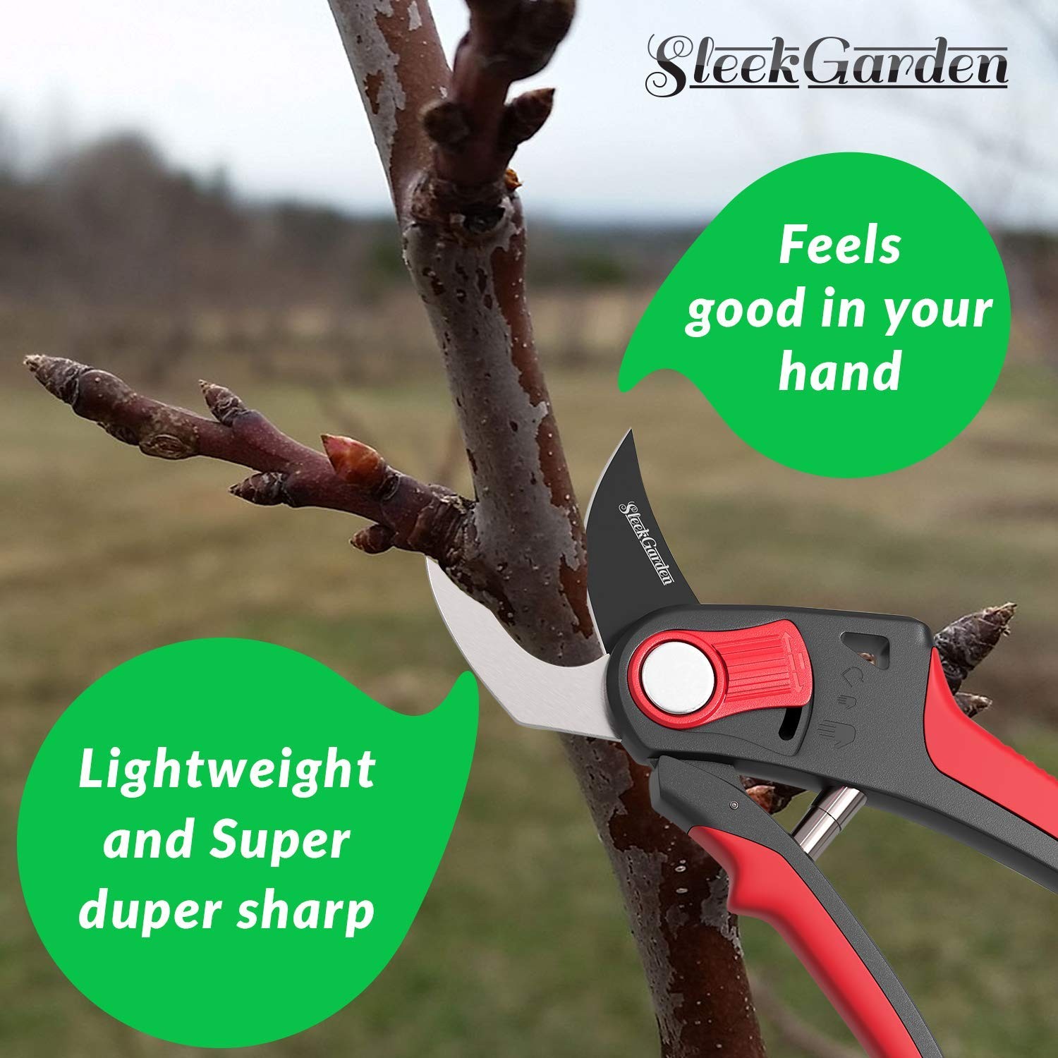 Sleek Garden Hand Pruner Professional Sharp Bypass EZ-Cut Green