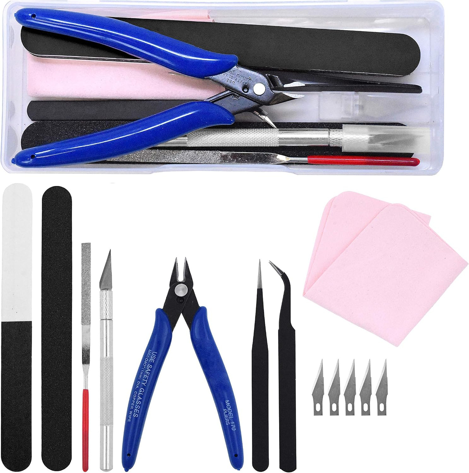 Plastic Model Tools Set 13 Pieces Hobby Clippers Tweezers Files Knife for