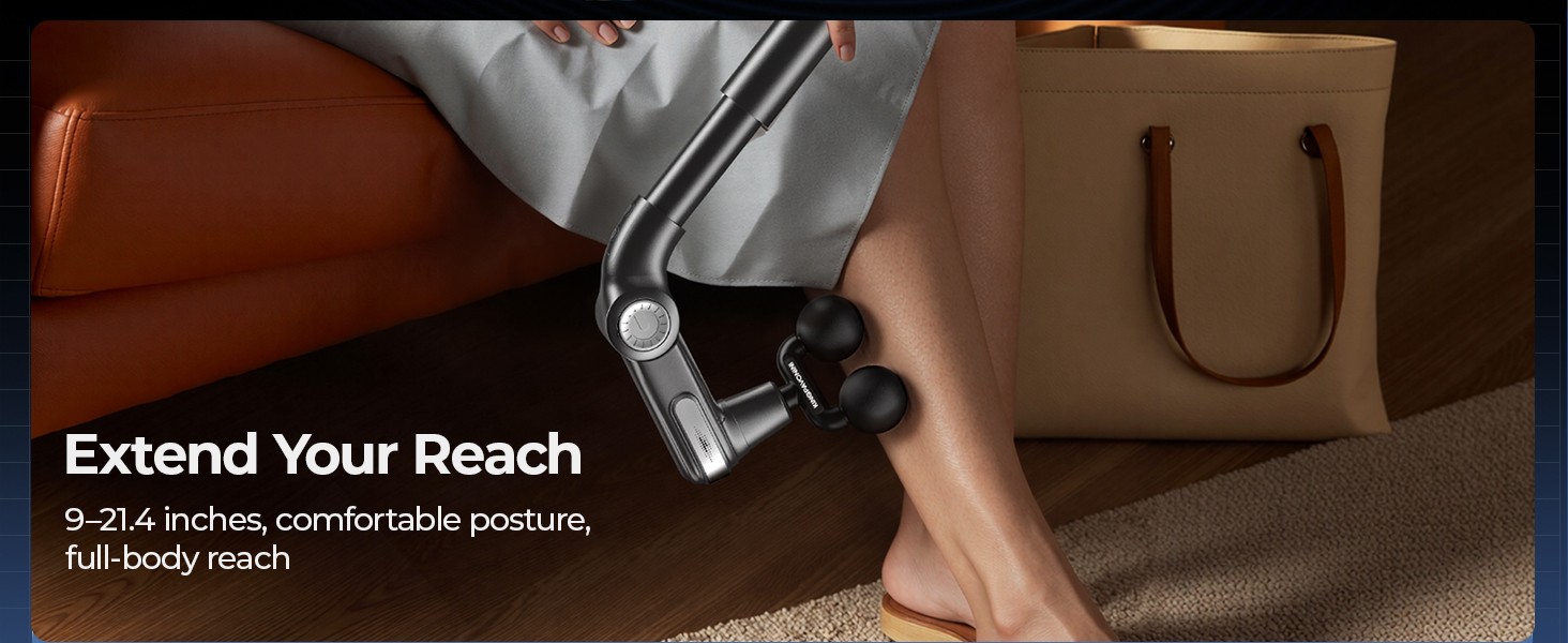 Foldable Massage Gun with Dual-Ball Head, Adjustable Head & Extendable Handle,