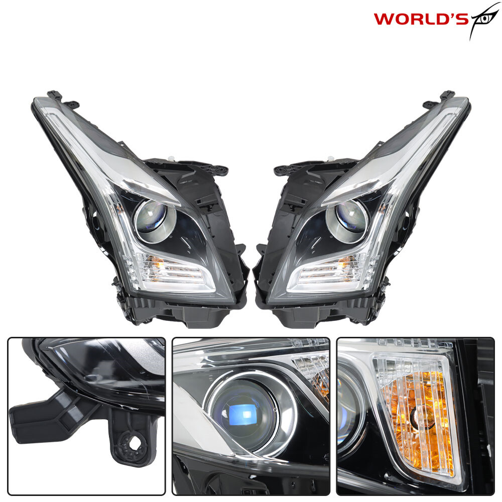 Right+Left Headlight For 2013-2018 Cadillac ATS Halogen Projector Chrome Housing