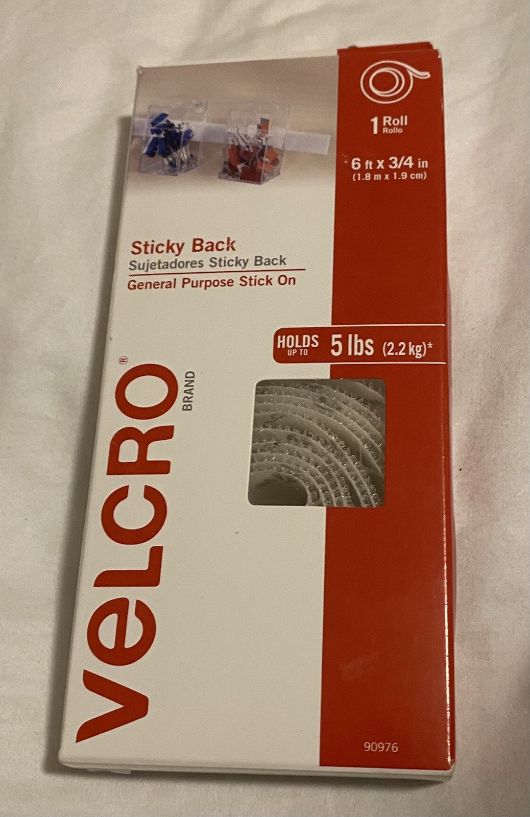 VELCRO Brand Sticky Back Self Adhesive Hook Loop 6'x3/4" Holds 5lb White