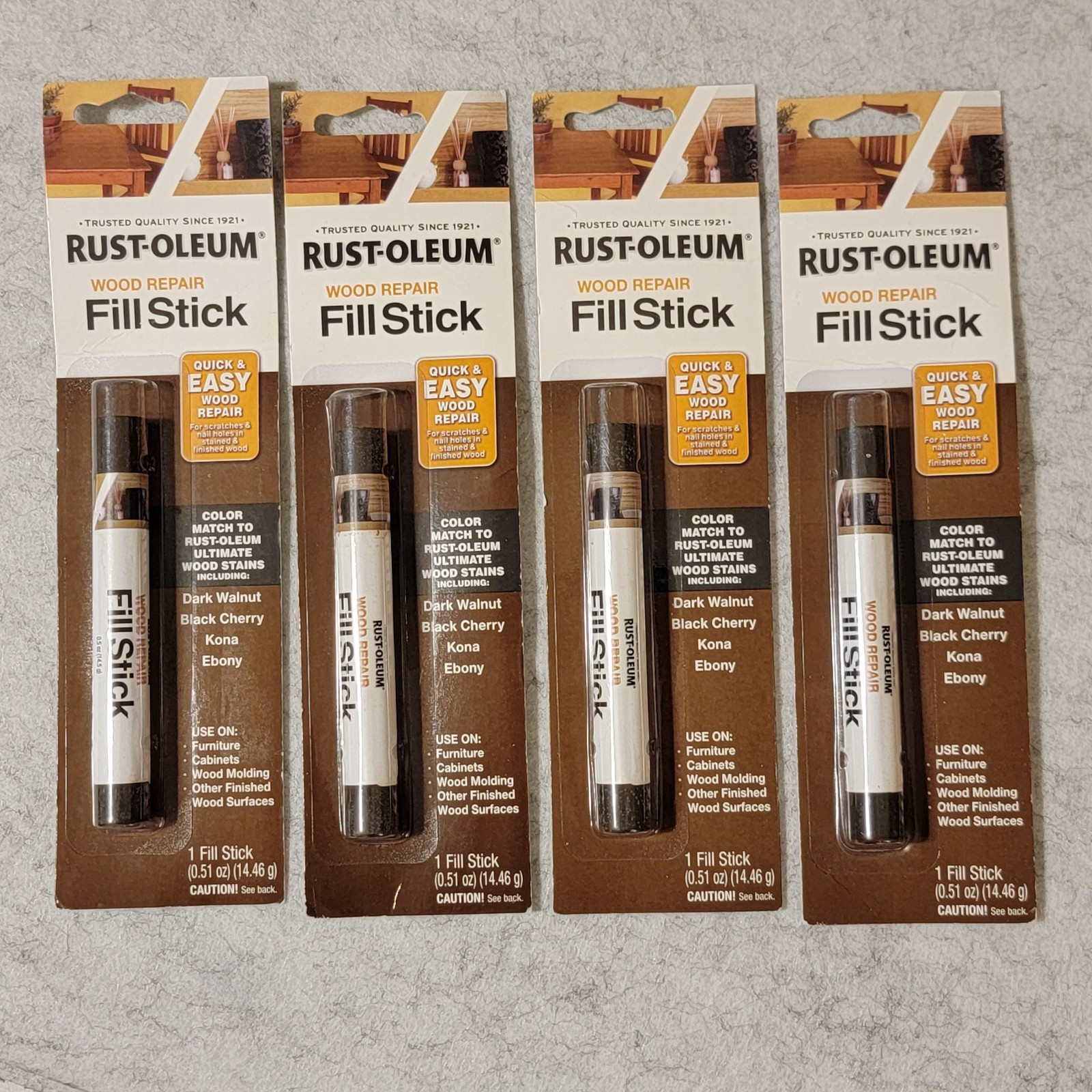 Lot of 4 Rust-Oleum Wood Repair Fill Sticks Dark Walnut Black Cherry Kona Ebony