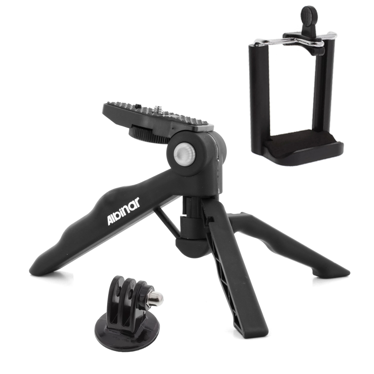 Hand Pistol Grip Pocket Tripod + Mobile Smart Cell Phone Holder and GoPro Mount