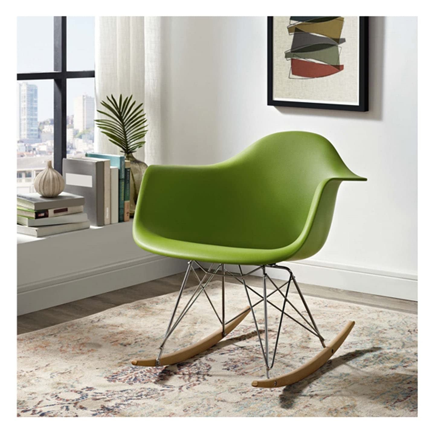 Aron Living Atoll 26" Mid-Century Plastic Rocker Arm Chair in Green