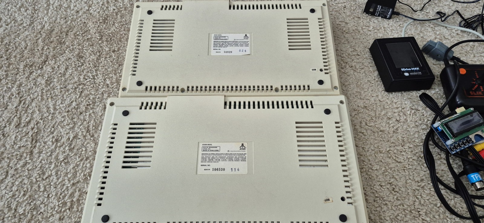 2 x Atari 800XL Computers With SDrive-Max,SIO2SD,1Power Supply,1Controller,AS IS
