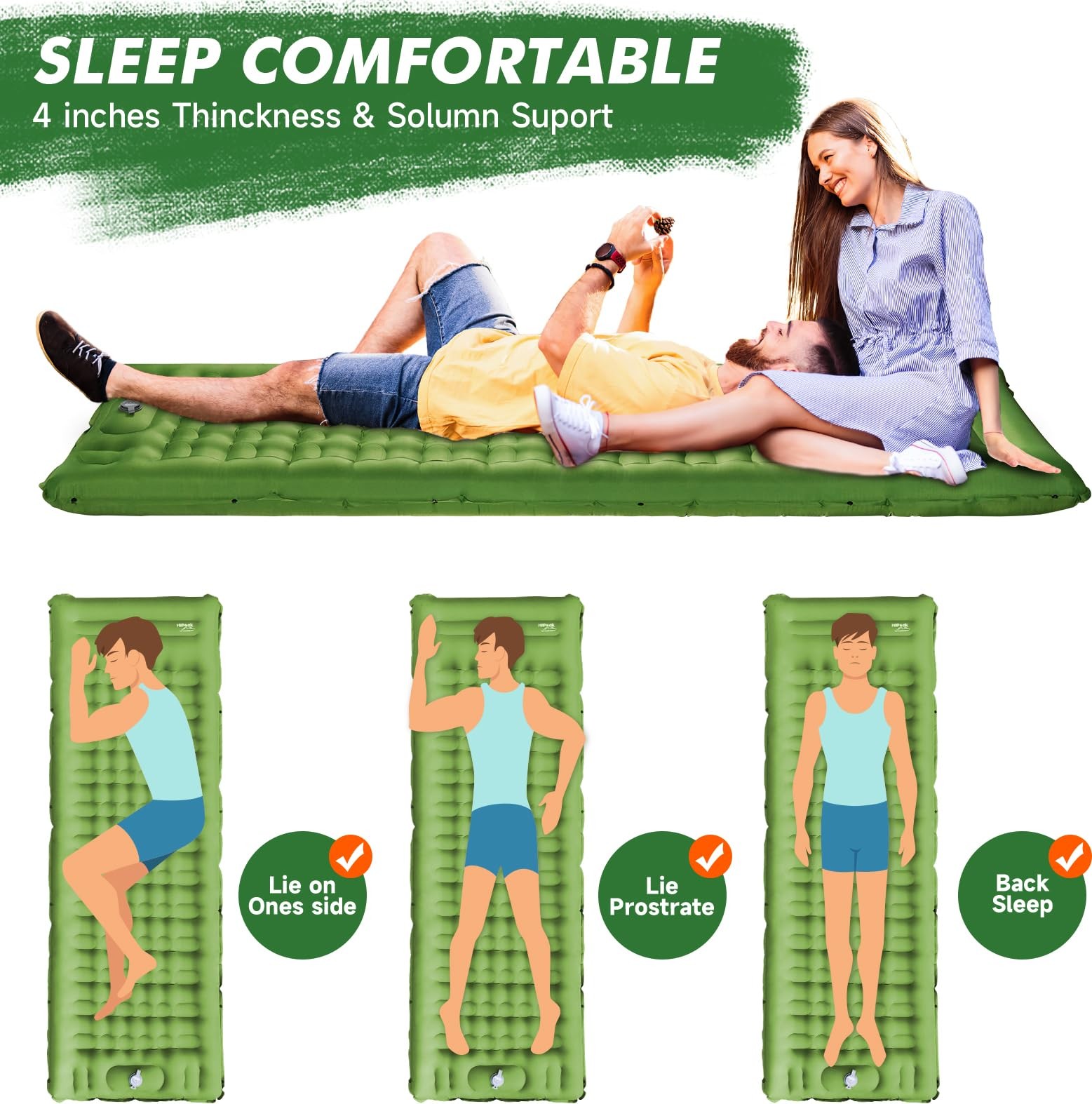 HiiPeak Sleeping Pad for Camping- Ultralight Inflatable Single, Green
