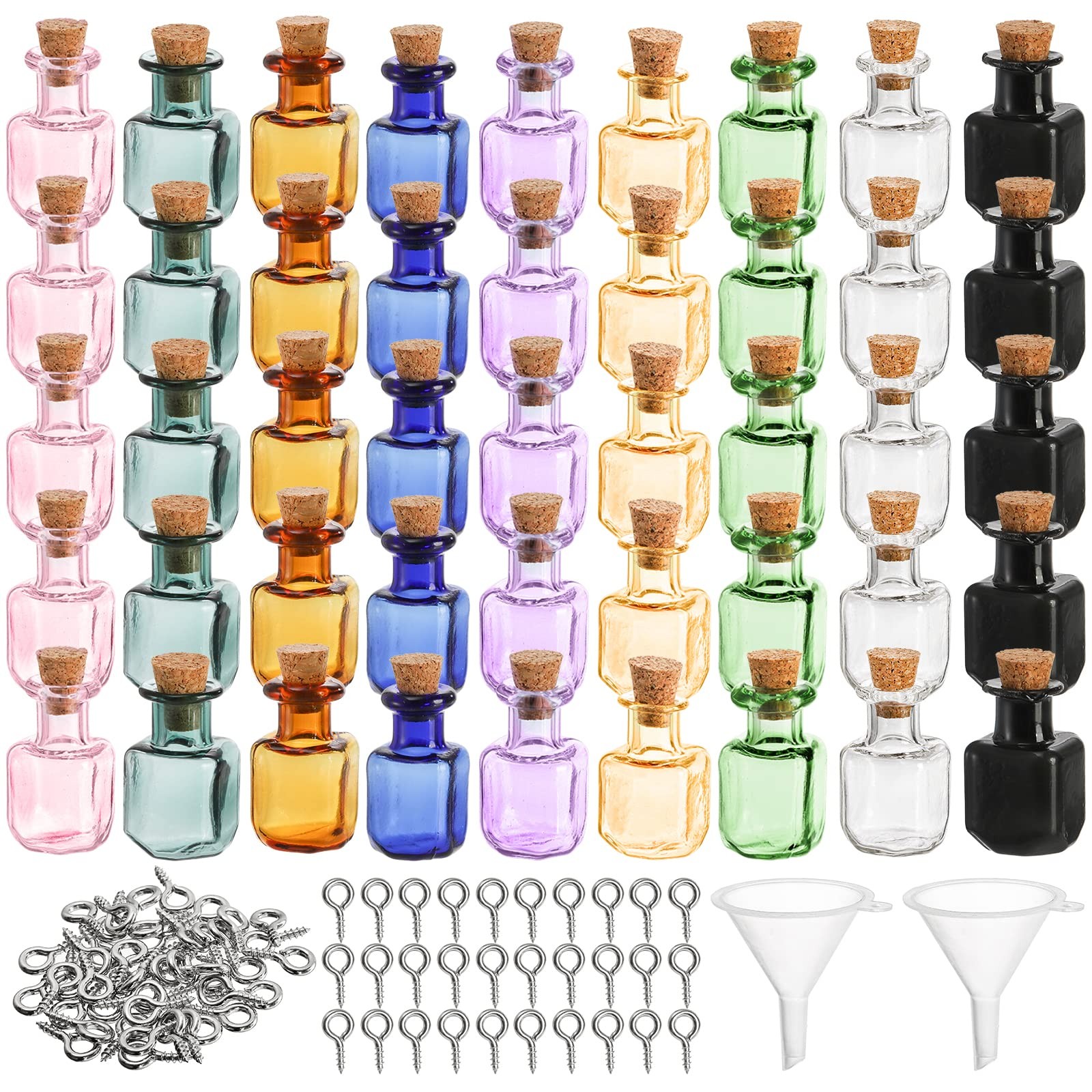 45 Pcs Tiny Spell Jars, Colored Mini Glass Cork Bottles Decorative Square Cut...