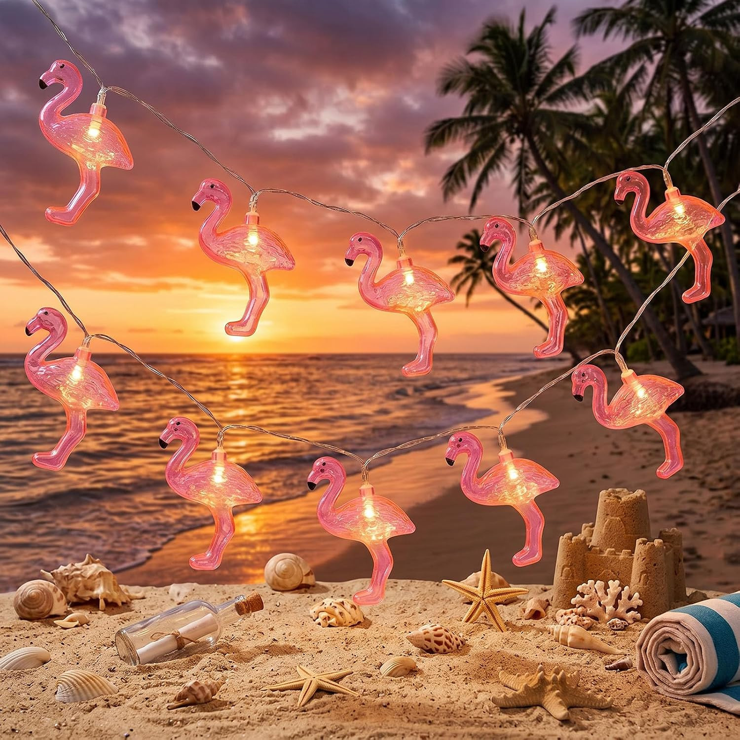 Flamingo Decor, 10 FT Pink Flamingo String Lights | LED Battery Operated Fairy L
