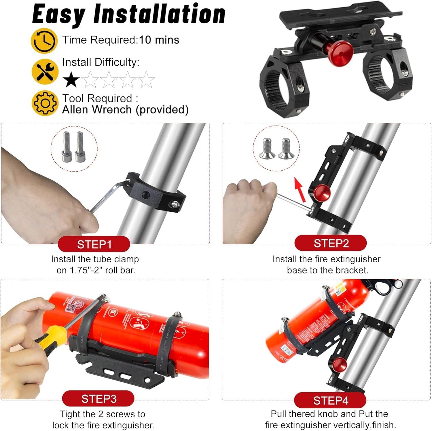 Utv Fire Extinguisher Mount Kit Quick Release Roll Bar Holder 1.75-2"