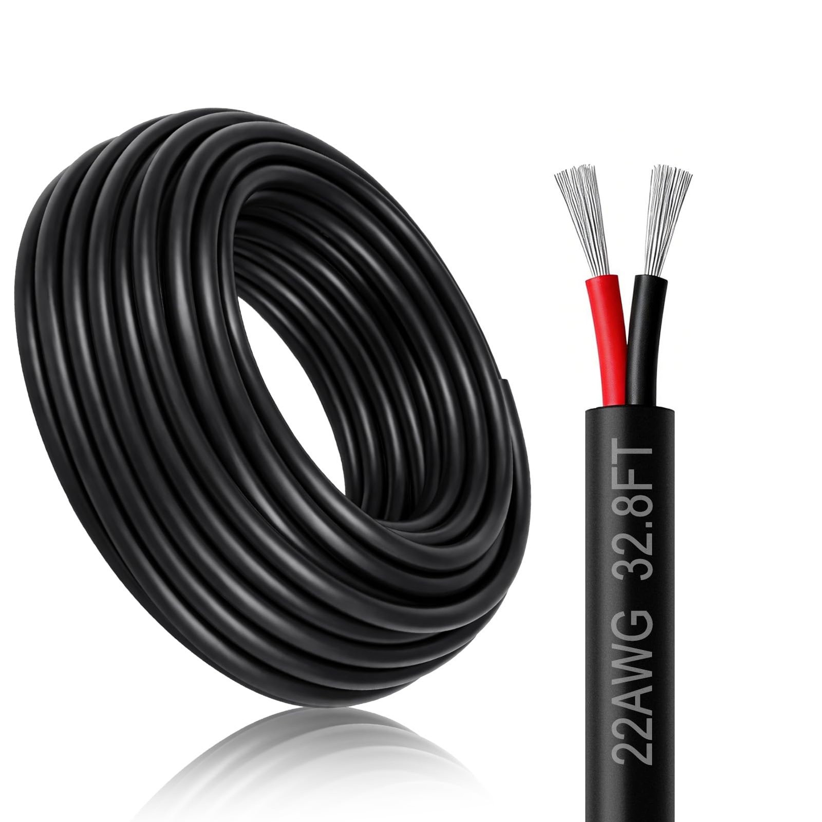 DEKIEVALE 22 Gauge 2 Conductor Electrical Wire, 32.8FT Black Stranded Low Vol...