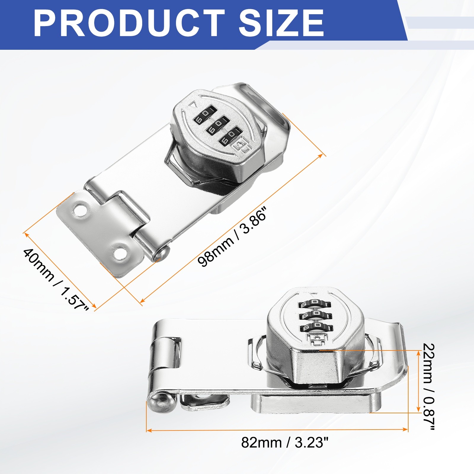 Keyless Cabinet Combination Lock 3" 2Pcs 3-Digit Password Hasp Lock Silver