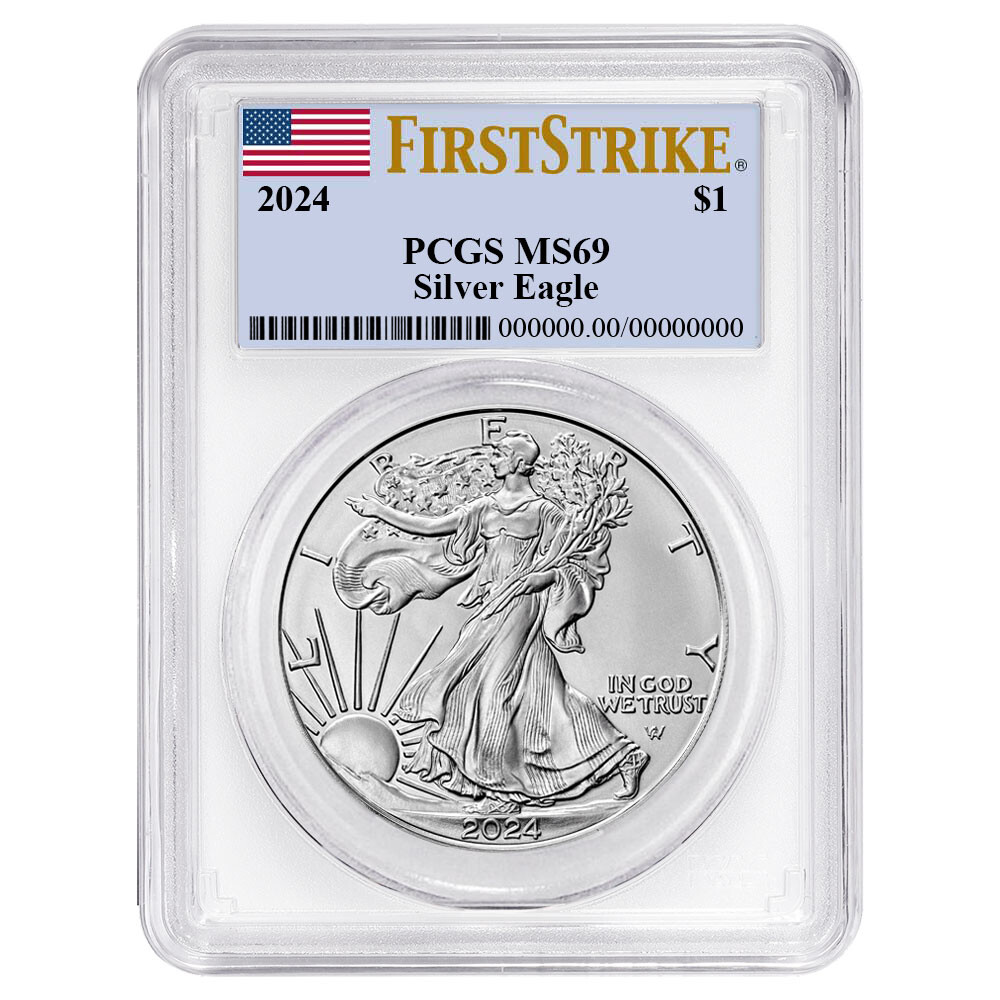 2024 $1 American Silver Eagle PCGS MS69 FS Flag Label White Frame
