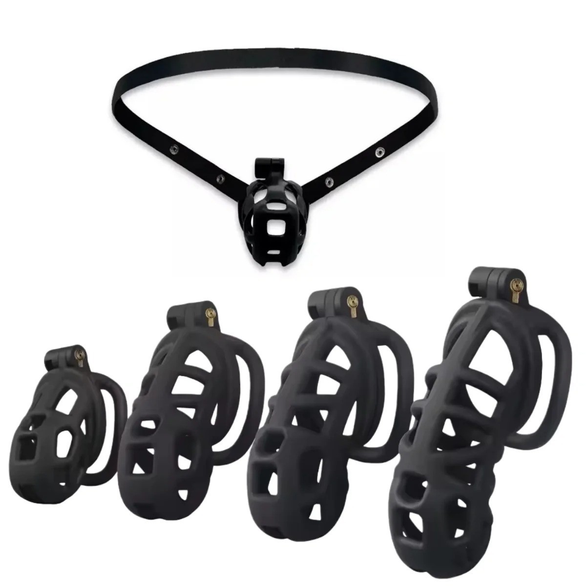 Male Chastity Cage Lock Device Kit W/ 4 Rings Virginity Device 5 Sizes Curve US