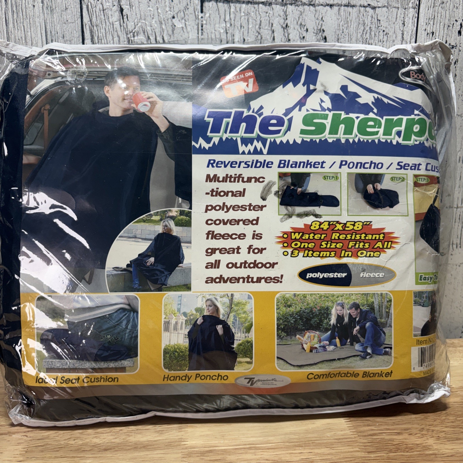 The Sherpa Reversible Blanket Poncho Seat Cushion 84”x58” As Seen On TV NIP