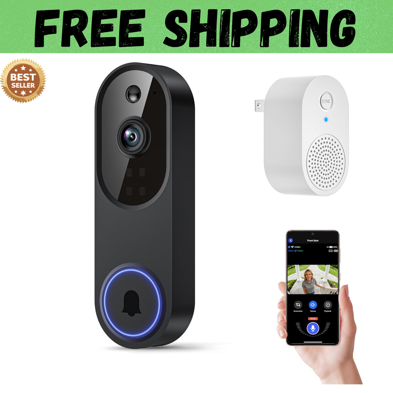 Ring Video Doorbell 1080p HD Camera WI-FI Night Vision Motion Detection Wireless