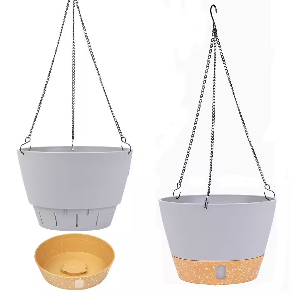 Large 8 In. Dia Light Grey Plastic Hanging Basket (2-Pack)